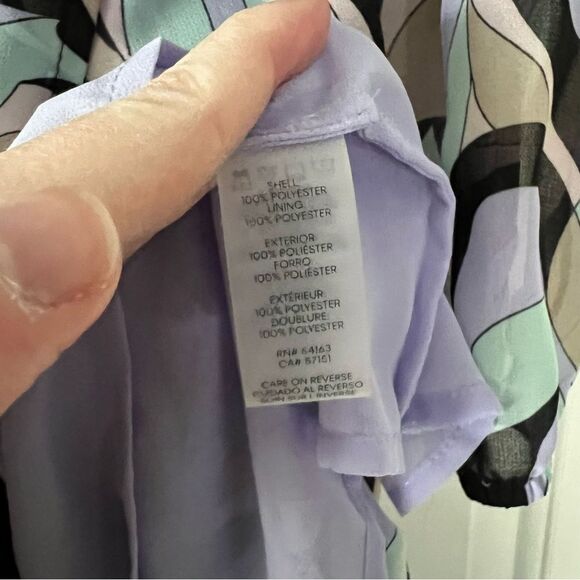 NWT Calvin Klein Women's Faux Wrap Puff Sleeve Midi Dress in Black Opal Print - Picture 9 of 9